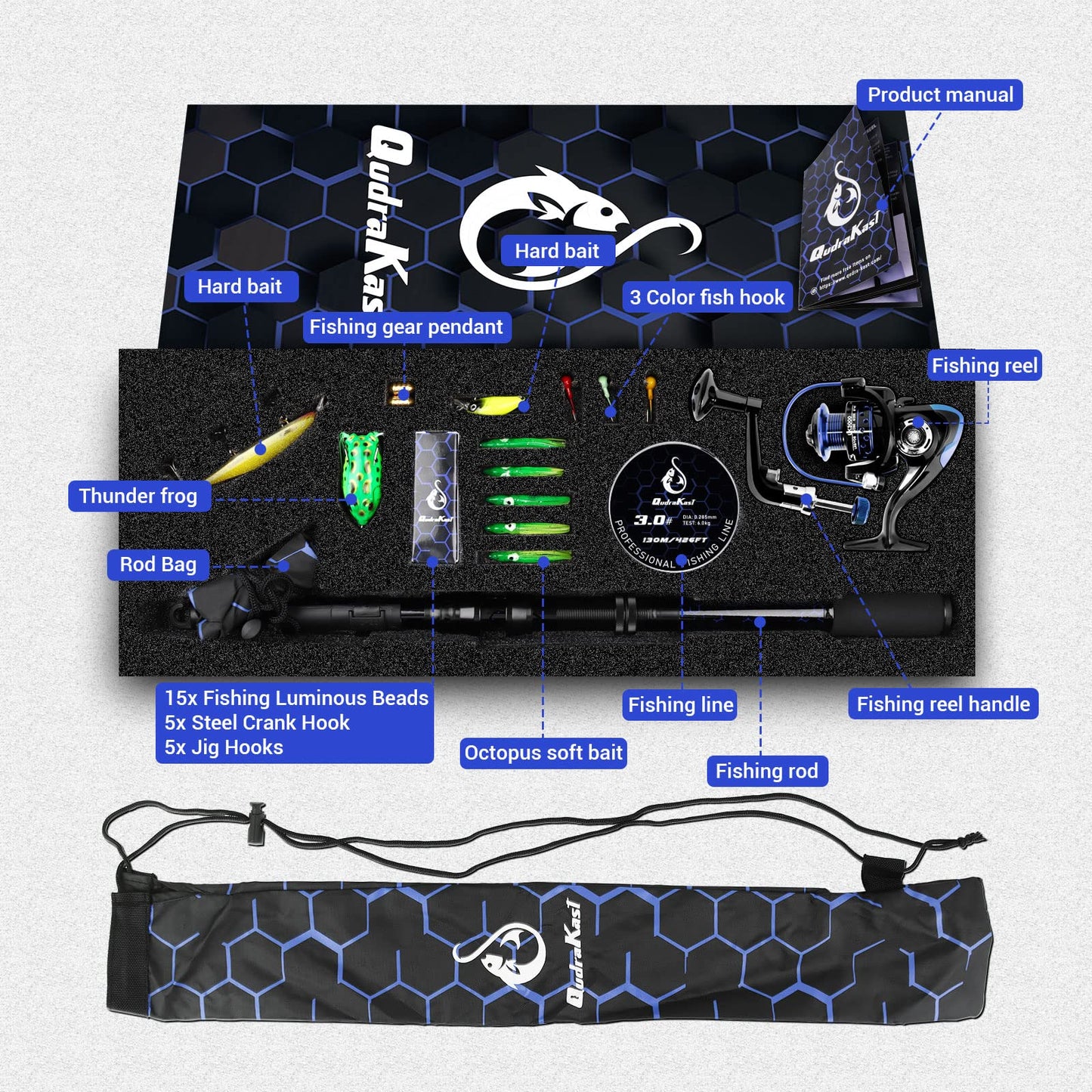 Fishing Rod and Reel Combos, Unique Design with X-Warping Painting, Carbon Fiber Telescopic Fishing Rod with Reel Combo Kit with Tackle Box, Best Gift for Fishing Beginner and Angler