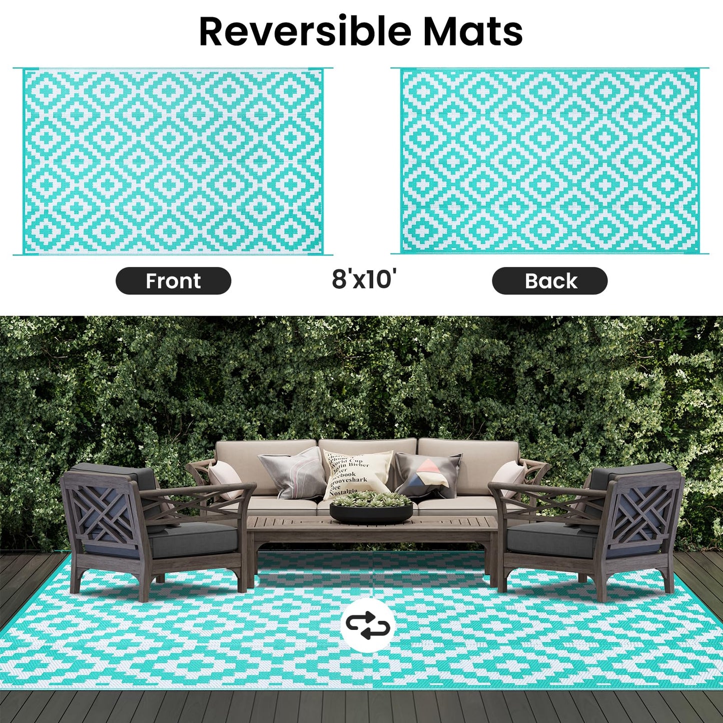 Smiry Waterproof Outdoor Rug 5x8 ft, Reversible Plastic Straw Patio Camping Rugs, Outdoor Indoor RV Mat Carpet for Patio, Outside Entry, Backyard, Deck, Bench, Picnic, Camper, Black & Beige