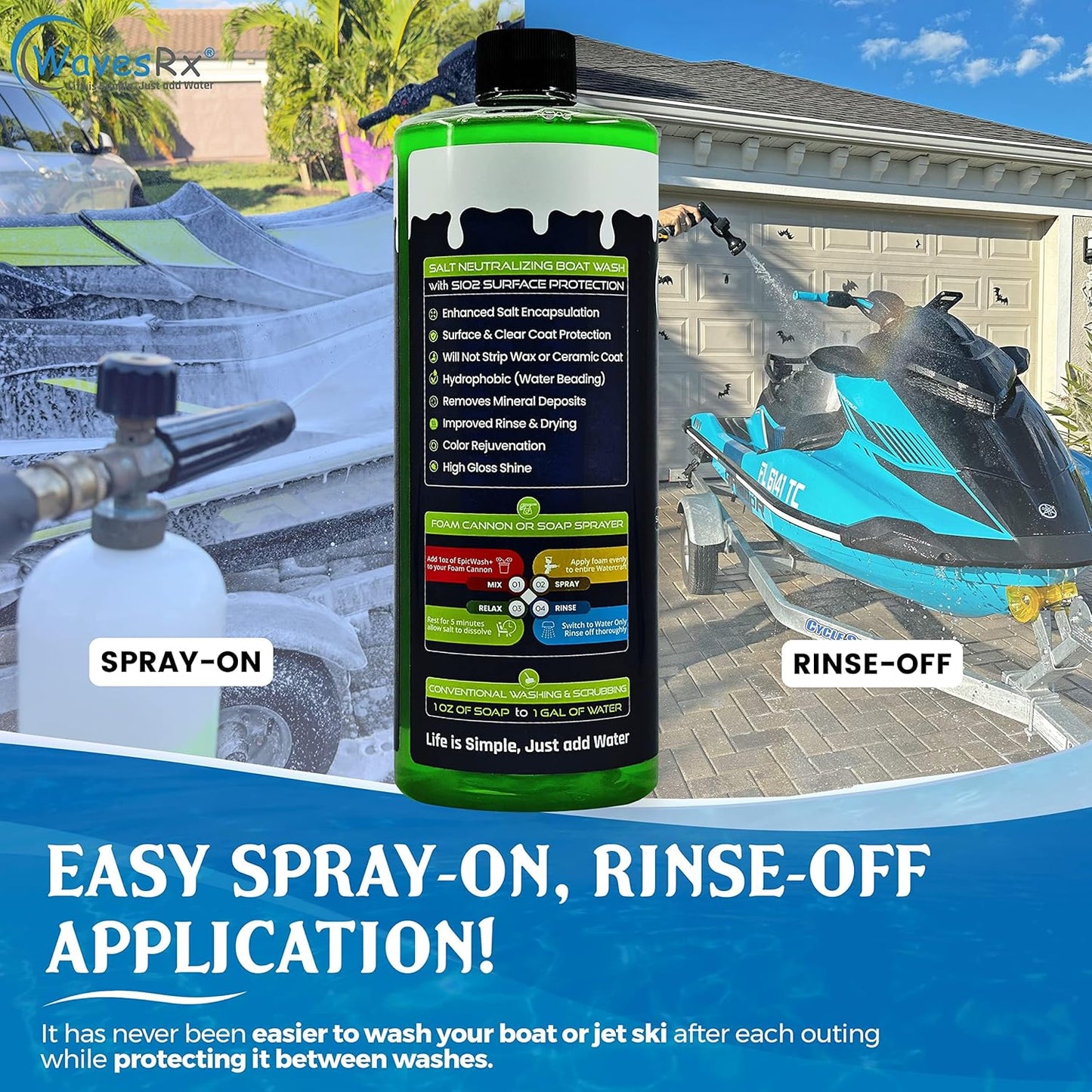 Salt Neutralizing Boat Soap & Jet Ski Wash with SiO2 Surface Protection (EpicWash+) | Marine Grade Cleaner Removes Salt & Contaminants | Protective Ceramic Coating Prevents Buildup & UV Damage