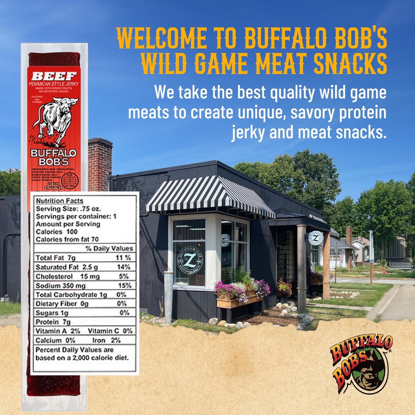 Buffalo Bob's Exotic Jerky (10-Pack), 10 Flavor Variety Pack of Snack Sticks, Wild Game Beef Gifts for Men