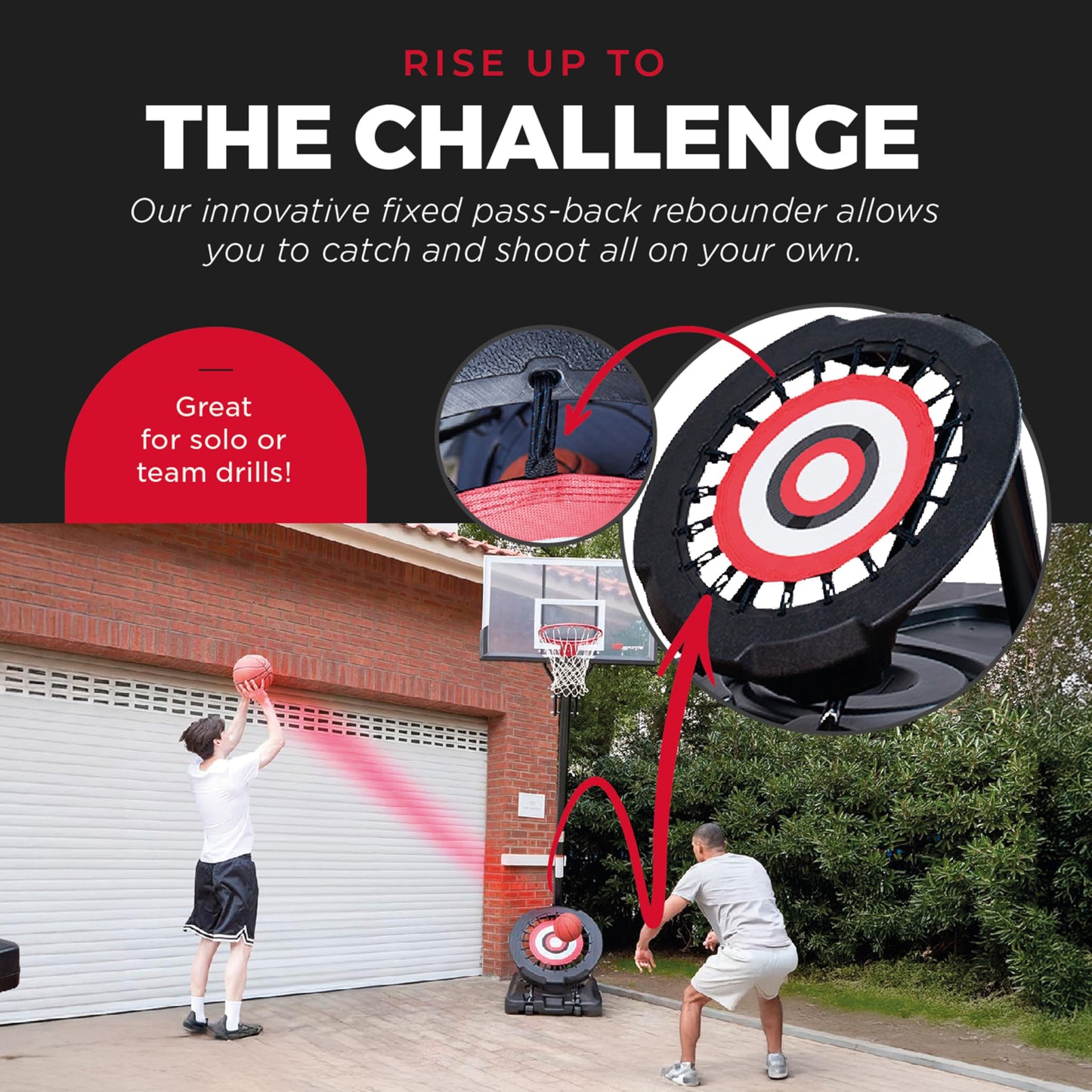 IE Sports Portable Basketball Hoop w/ 44" Backboard & Rebounder, 7.5-10 Ft Adjustable Height - Outdoor Basketball Equipment for Backyard, Driveway, and Garage
