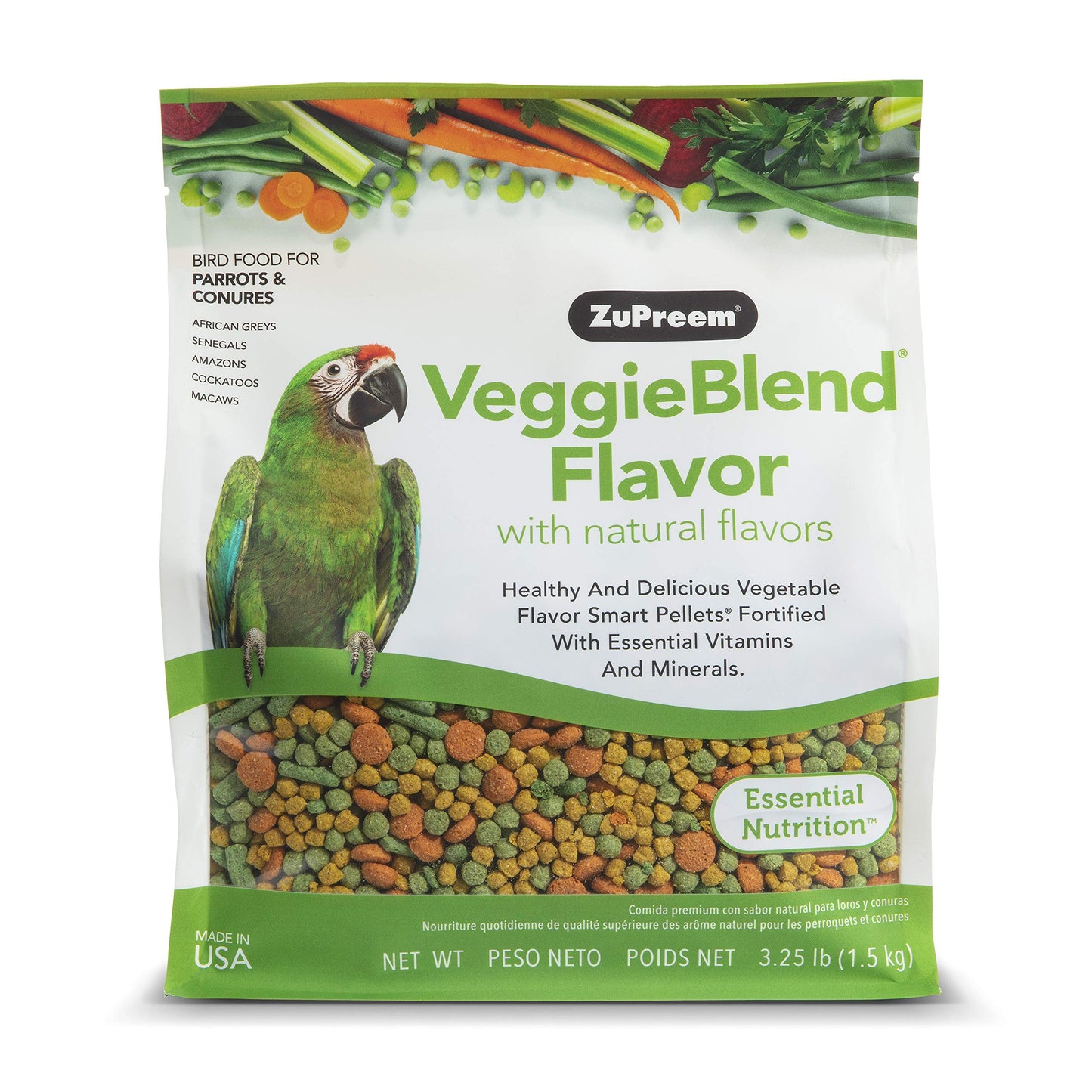 ZuPreem Smart Selects Bird Food, Daily Nutrition for Parrots, Conures, Caiques, African Greys, Eclectus, Small Cockatoos, Bird Feed Pellets & Seed Blend, Parrot Food, (Medium/Large, 4 lb bag)