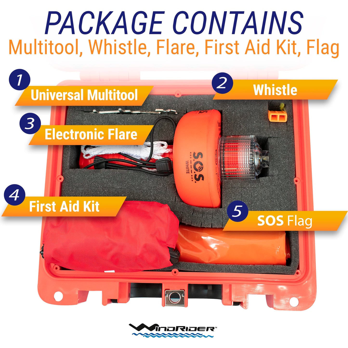 USCG Approved Boat Safety Kit - Electronic Flare - First Aid Kit - Whistle - Multi Tool - Waterproof Case Coast Guard Boating Marine Flares Emergency Distress Signals