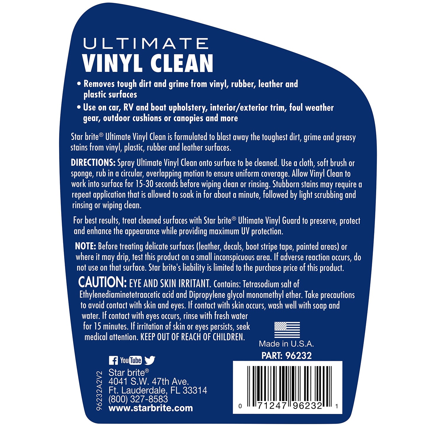 STAR BRITE Ultimate Vinyl Clean Spray - Multi-Surface Cleaner for Auto, RV, Home & Boat Upholstery - Vinyl, Rubber, Leather, Plastic + Interior & Exterior Trim 32 OZ (096232)