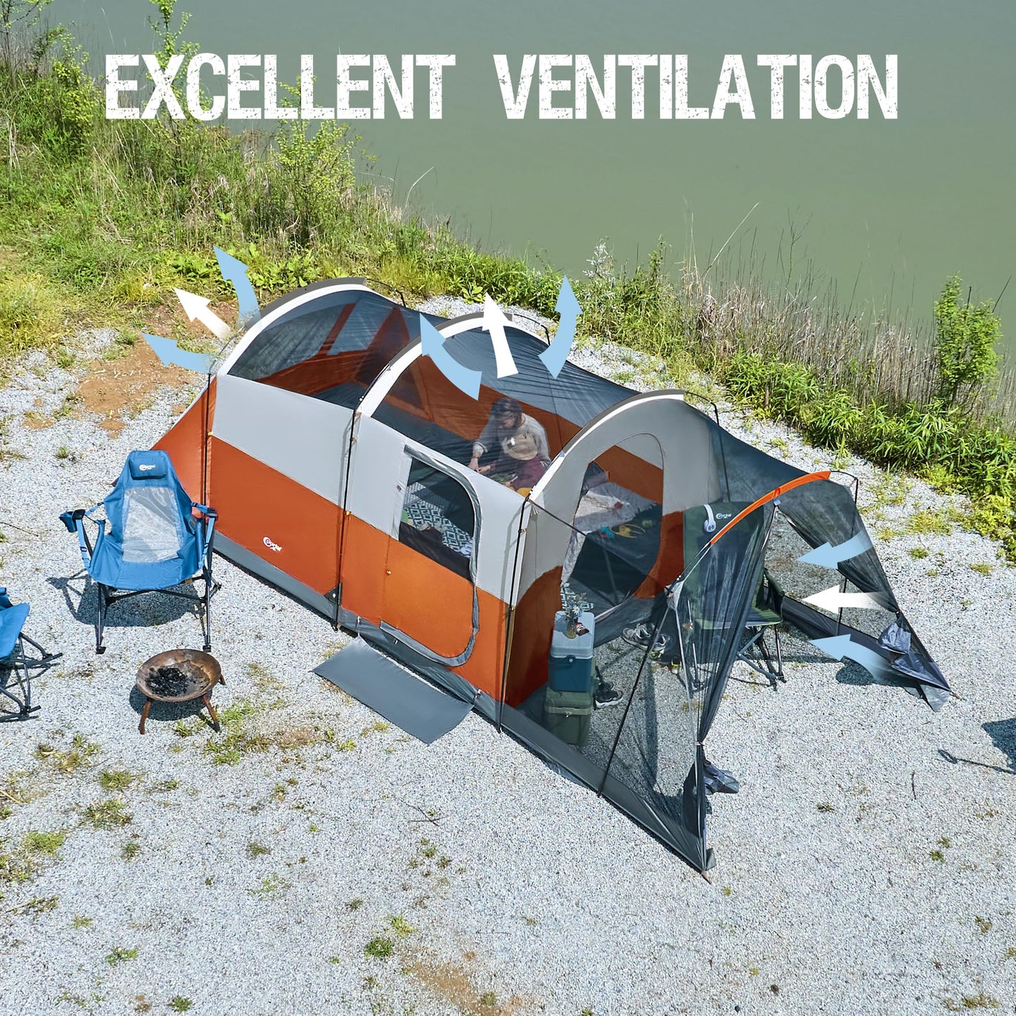 PORTAL 6/8/10 Person Family Camping Tent with Screen Room, Water Resistant Big Tunnel Tent with Rainfly, Large Family Tent for Outdoor Camping, Party