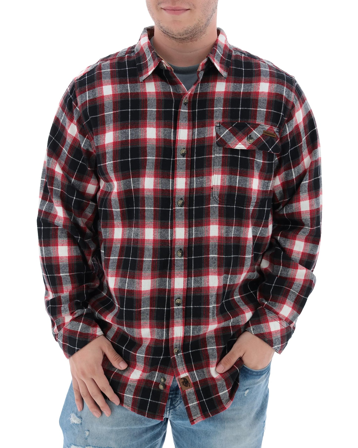 Legendary Whitetails Men's Buck Camp Flannel, Long Sleeve Plaid Button Down Casual Shirt, Corduroy Cuffs