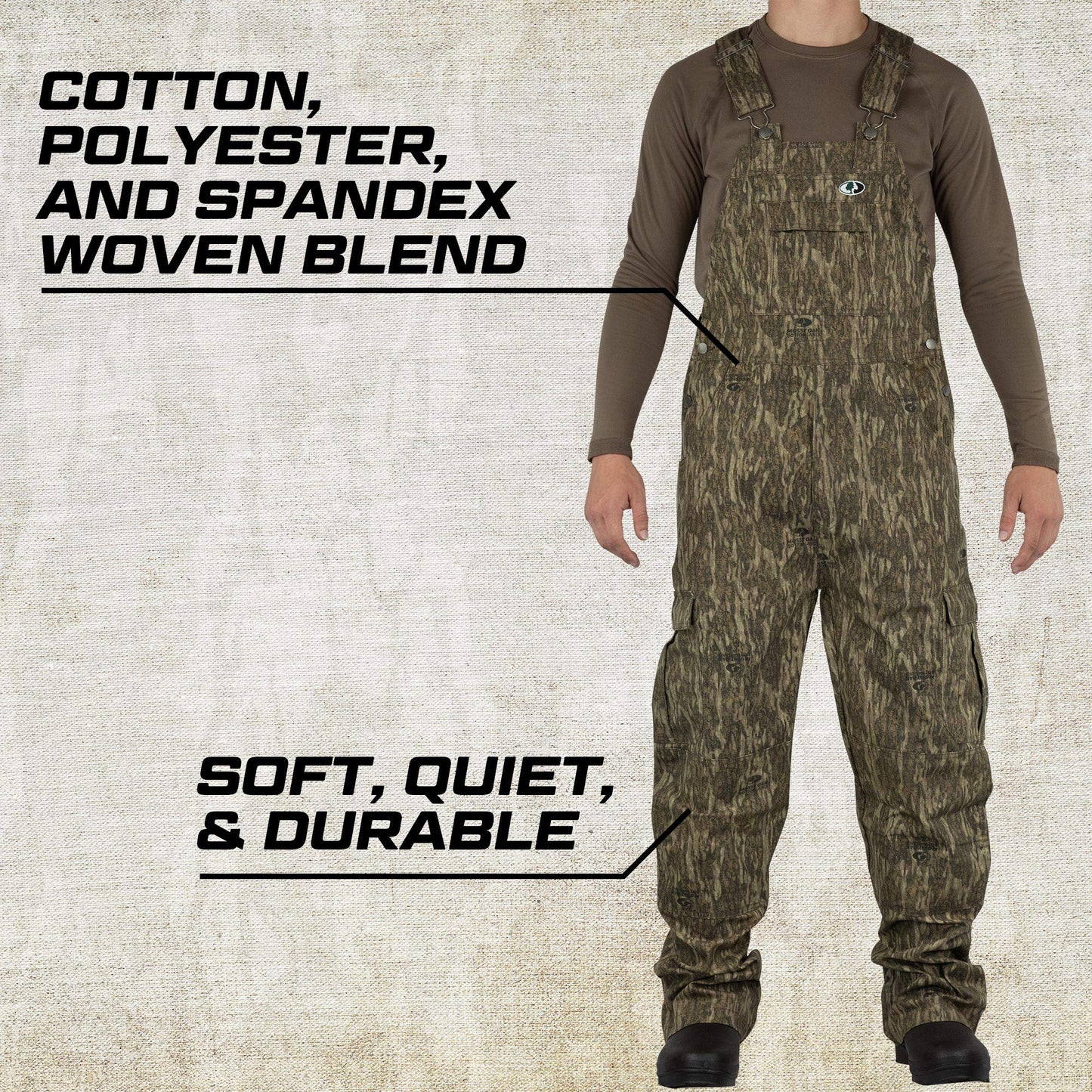 Mossy Oak Cotton Mill 2.0 Camo Hunting Bibs, Uninsulated Camo Overalls for Men
