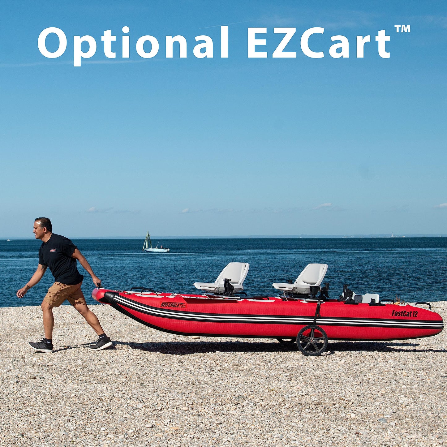 Sea Eagle FastCat Catamaran 2-4 Person Inflatable Boat-Rigid, High-Pressure, All-Drop Stitch, Easy Setup, Self-Bailing