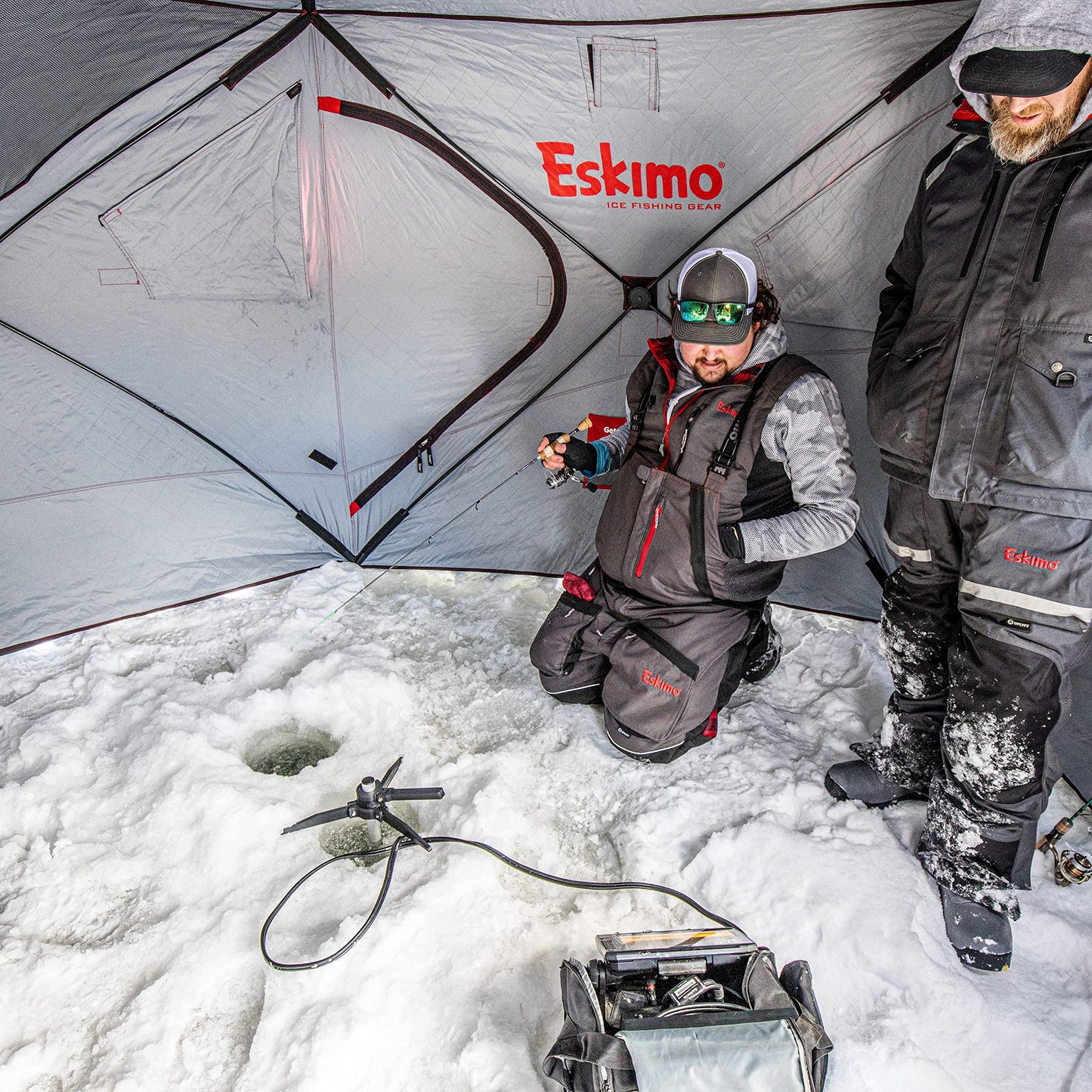 Eskimo Outbreak Portable Pop-Up Ice Fishing Shelter, Stormshield Insulated Fabric, No Trip Door, Durable Hub Design, Deluxe Tie Downs, Red/Black