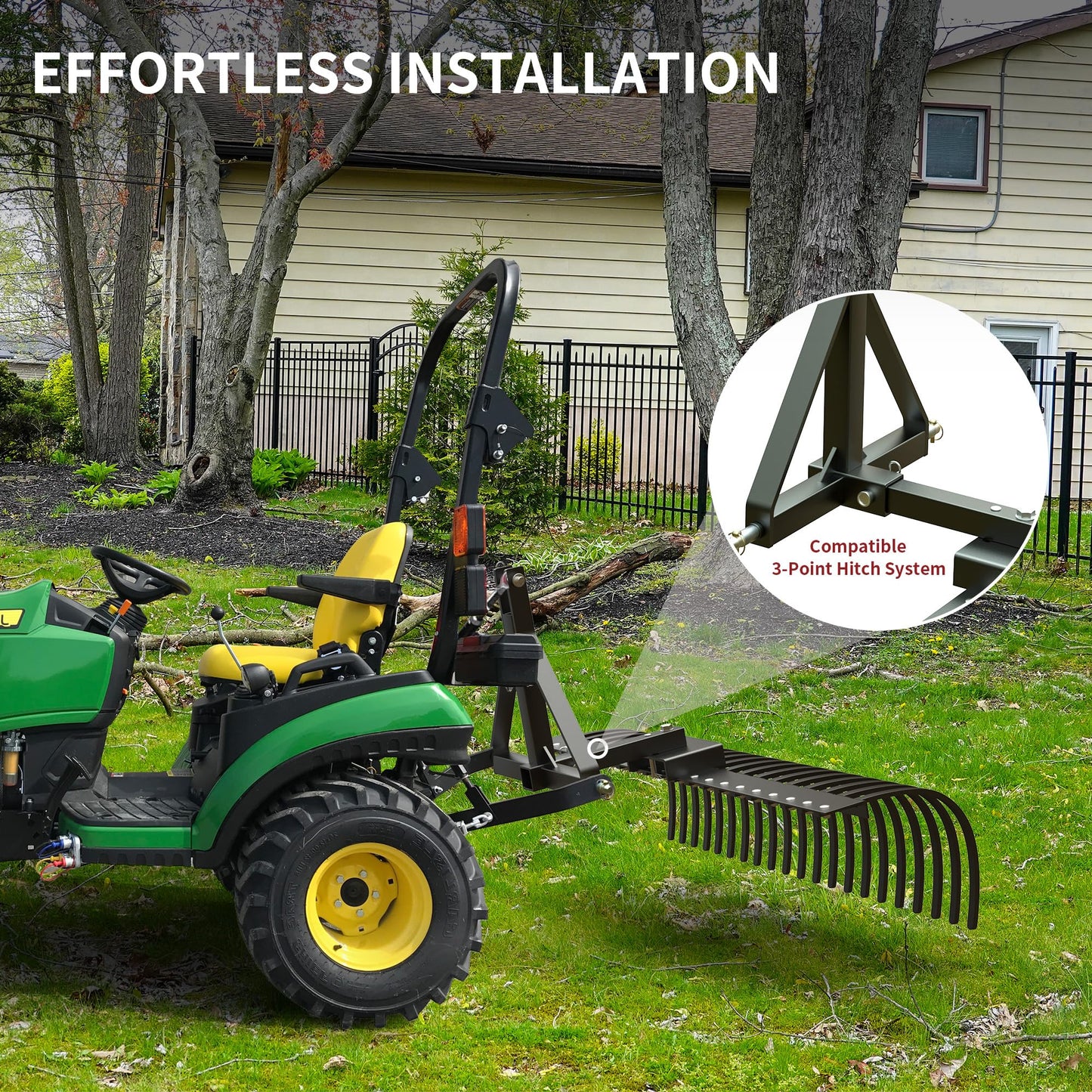YITAMOTOR 4FT Tractors Rake 17 Pine Straw Rake Fits 2" Receiver for Lawn Tractors or ATV/UTV