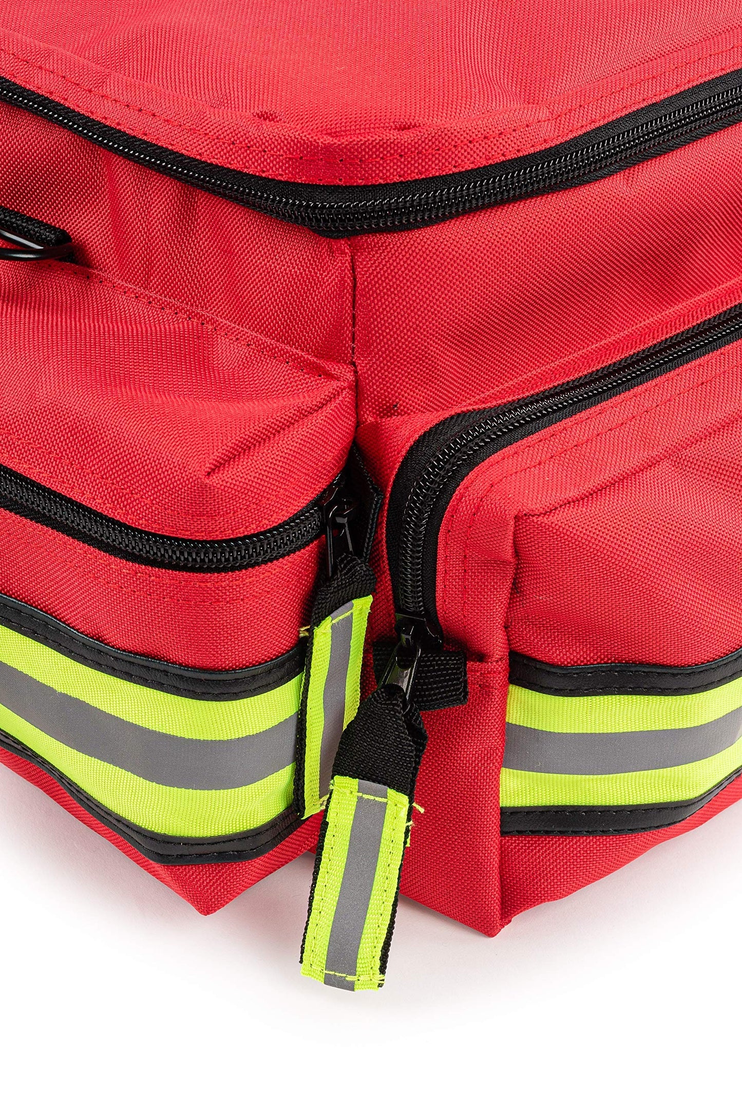 Scherber First Responder Fully-Stocked Professional Essentials EMT/EMS Trauma Kit | HSA/FSA Approved | Reflective Bag w/8 Zippered Pockets & Compartments & 200+ First Aid Supplies - Red