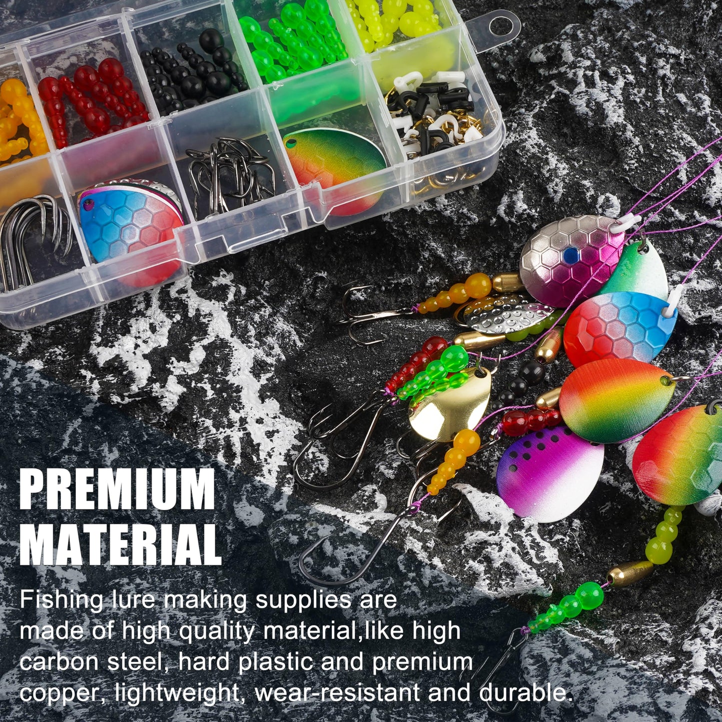 Walleye Rig Making Kit,205pcs DIY Lure Making Supplies Parts for Crawler Harness Walleye Spinner Rigs Colorado Blades Pompano Floats Clevises Beads Hooks Spinner Lure Making Kit