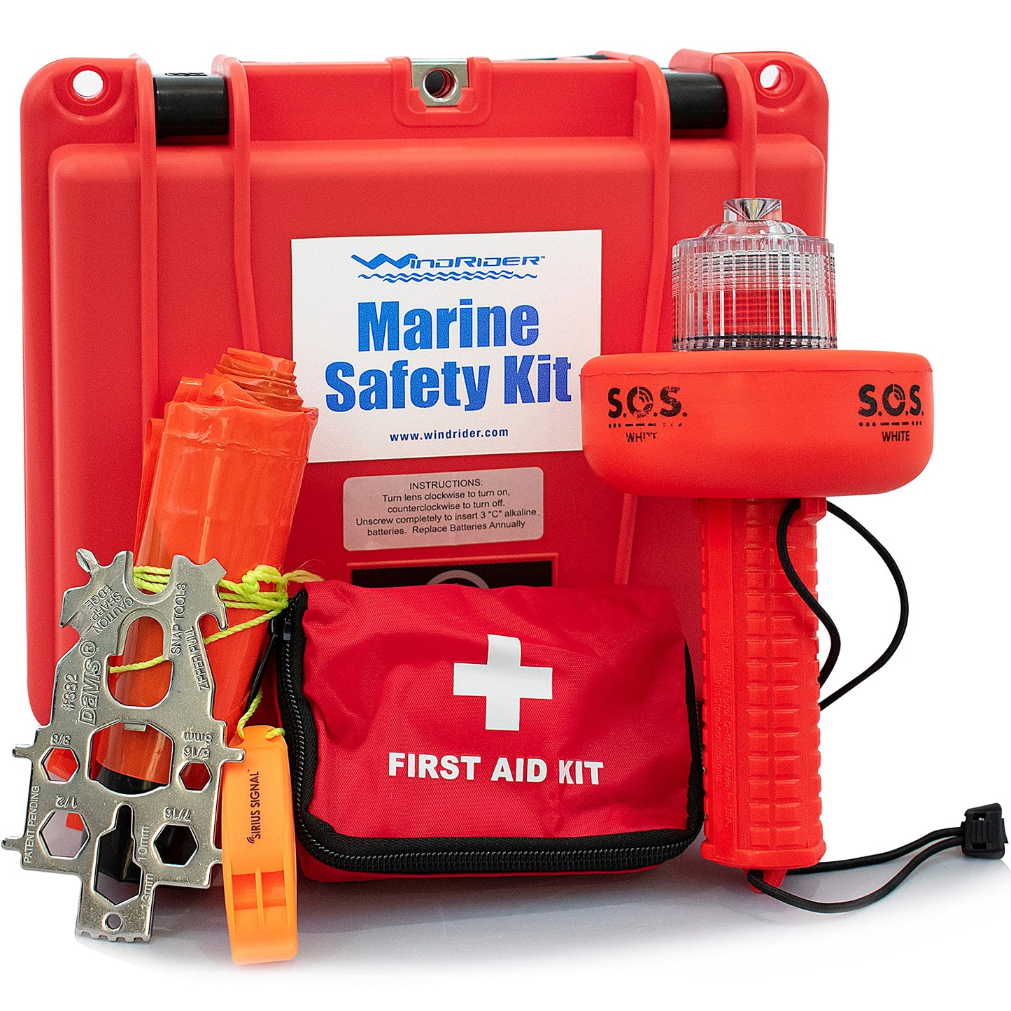 USCG Approved Boat Safety Kit - Electronic Flare - First Aid Kit - Whistle - Multi Tool - Waterproof Case Coast Guard Boating Marine Flares Emergency Distress Signals