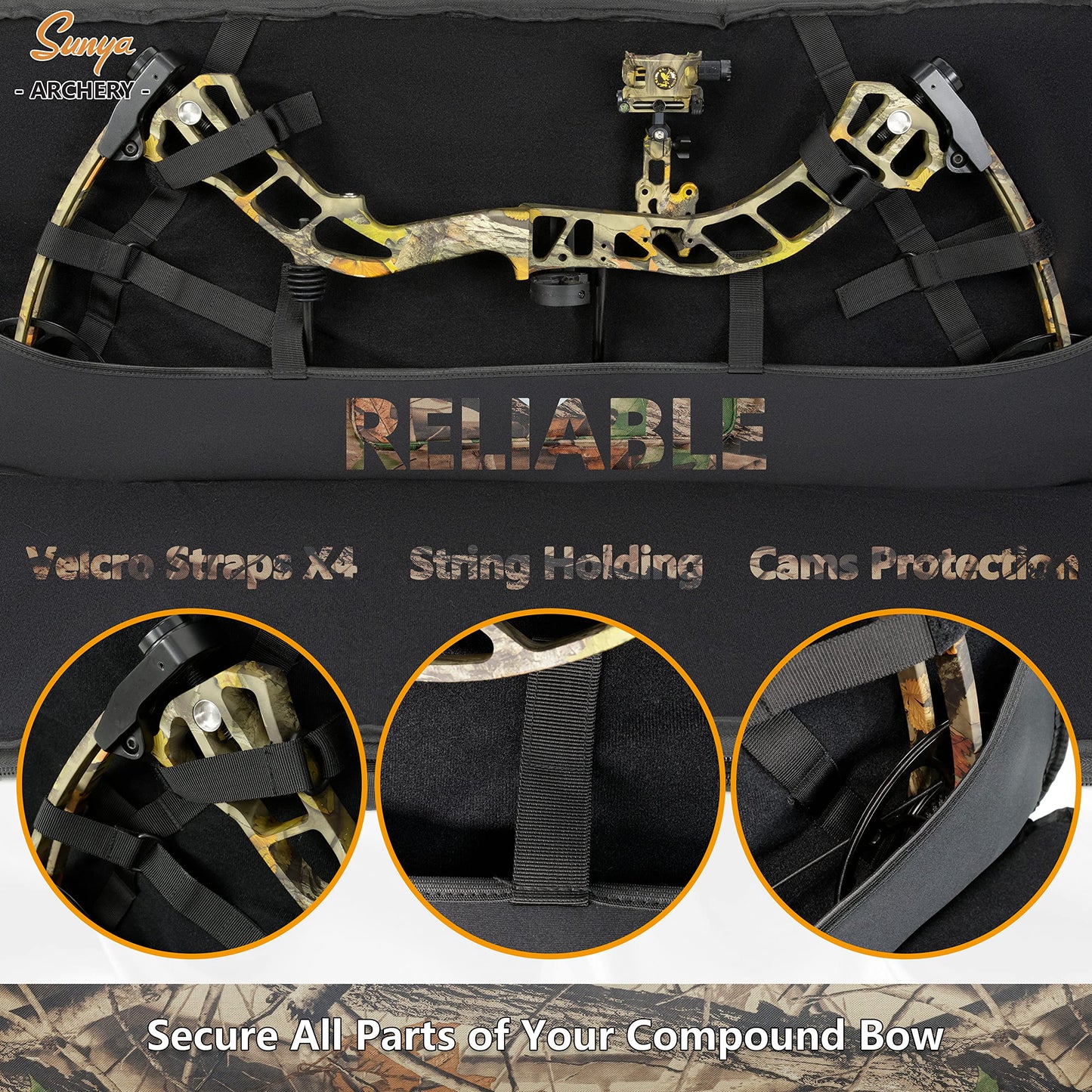 SUNYA Compound Bow Case with Molle System - Neoprene Bow String Protection & Padded Shoulder Sling - Soft Carrying Case for Archery Accessories, Equipment