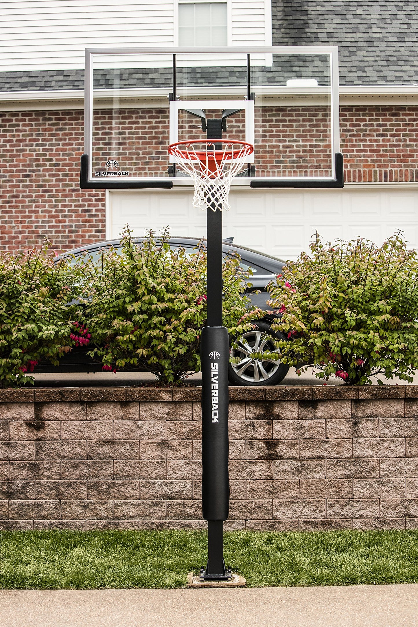 Silverback 60" Height Adjustable In-Ground Basketball Hoop with Tempered Glass Backboard, Pro-Style Breakaway Rim, Pole and Backboard Pad