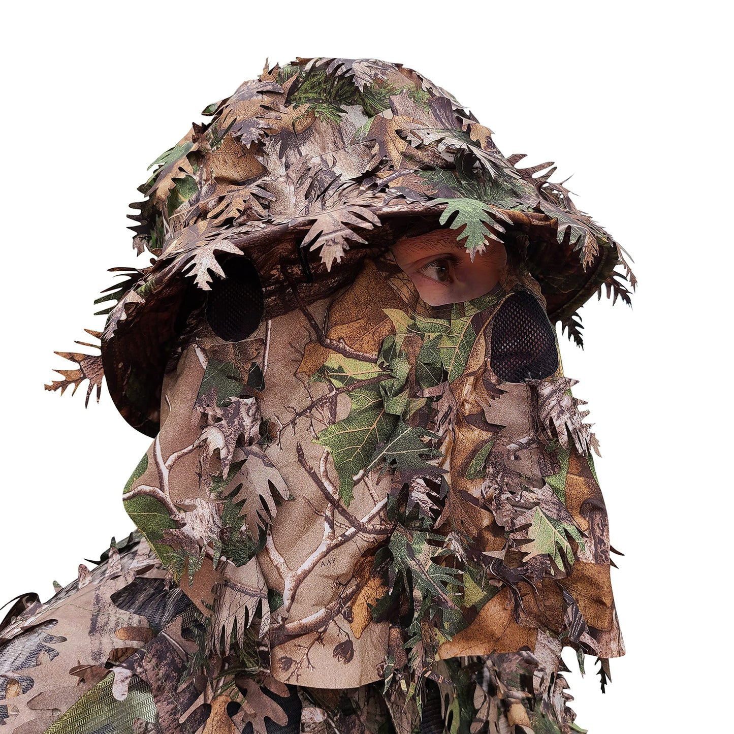 QuikCamo Realtree & Mossy Oak 3D Leafy Camo Face Mask Bucket Hat for Men Deer Duck and Turkey Hunting (Fully Adjustable OSFM)