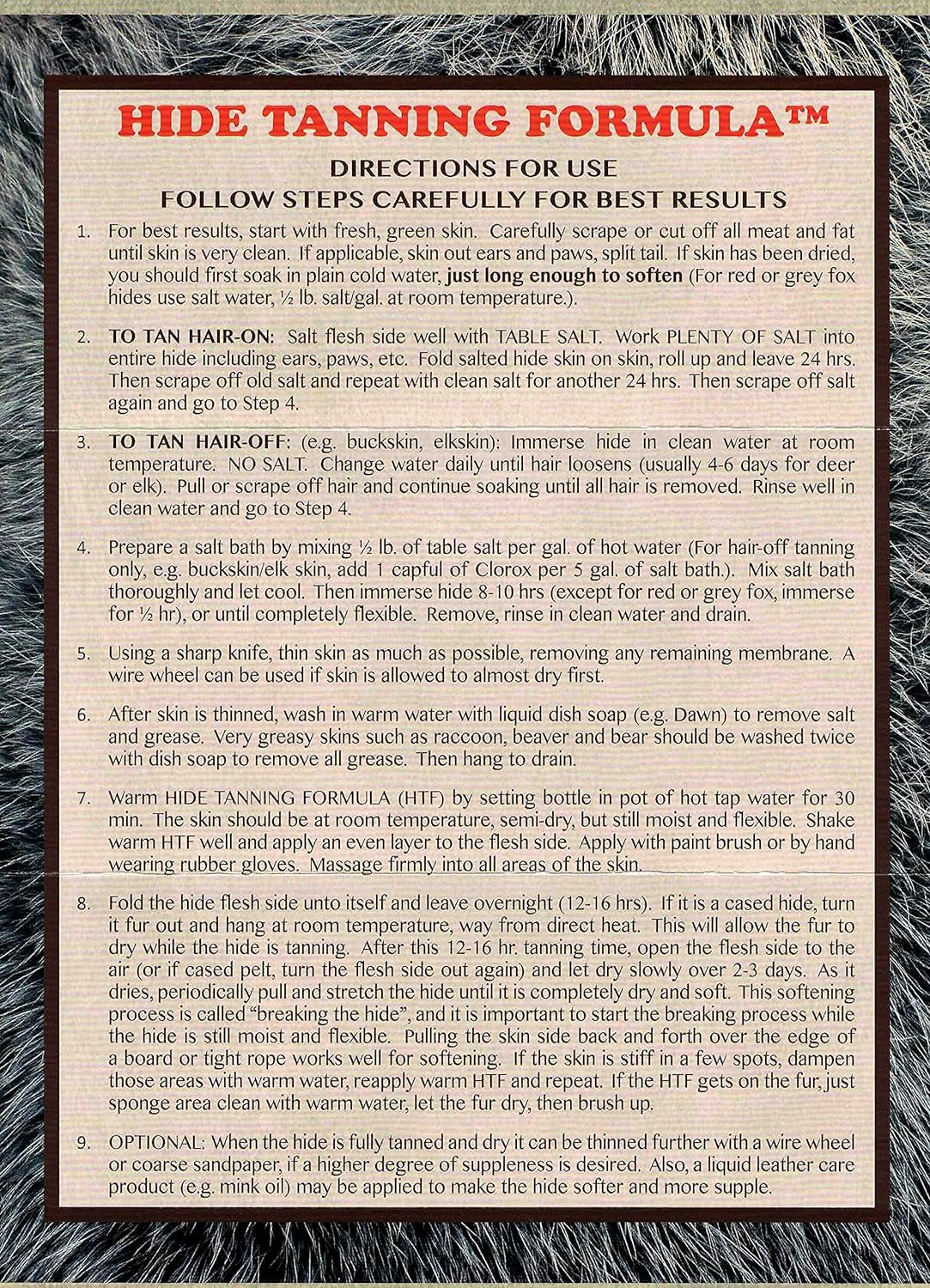 Deer Hunter's and Trapper's Hide & Fur Tanning Formula