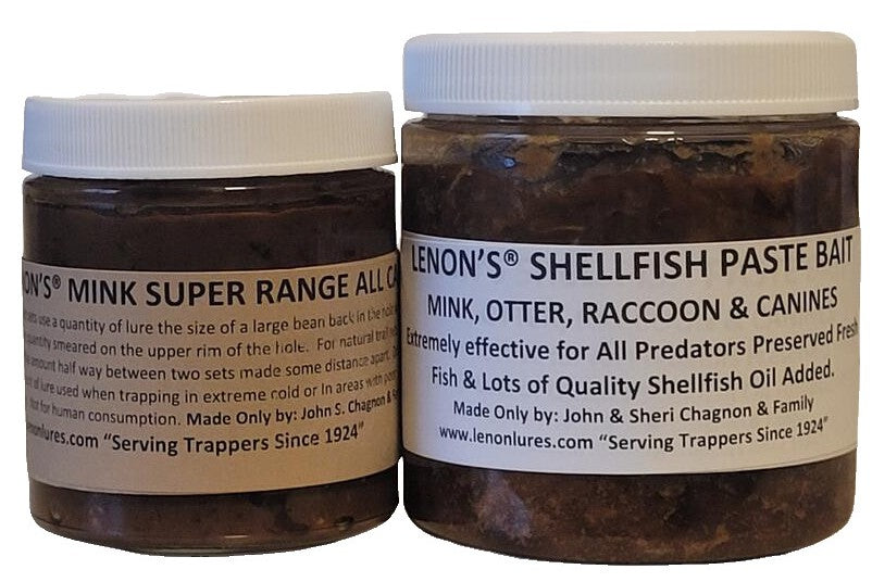 Lenon's Mink Trapper Special 4 oz Mink Super Range All Call Lure & 4 oz Jar Shellfish Paste Bait