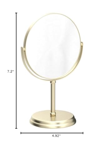 Amazon Basics Tabletop Magnifying Vanity Round Mirror with Clear Reflection, 1X/5X Magnification, Iron Frame, 7.2" x 4.92", Gold