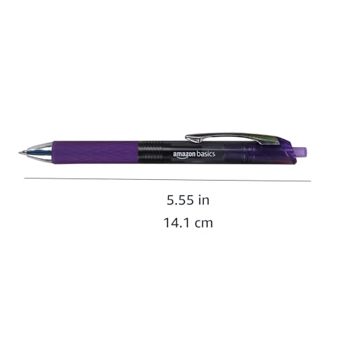Amazon Basics Retractable Gel Pens, Fine Point 0.7mm, Smooth Writing, Assorted Colors, 12-Pack