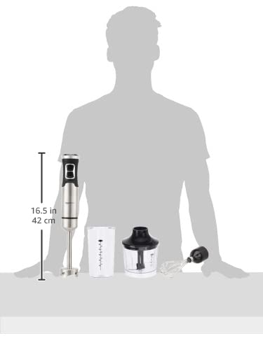 Amazon Basics Multi-Speed Immersion Hand Blender for Kitchen Mixing, Smoothies, Soups, 500 Watt Powerful, with Blending Stick, Whisk, Chopper and Beaker, Silver