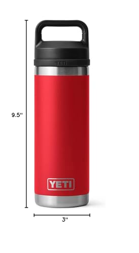 YETI Rambler 18 oz Bottle, Leakproof, Vacuum Insulated, Stainless Steel with Chug Cap, Rescue Red
