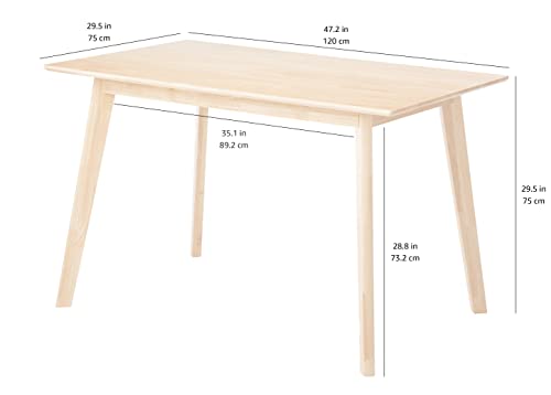 Amazon Basics FSC Certified Sturdy Solid Wood Rectangular Dining Table, Easy Assembly, Kitchen Table, 29.5"D x 47.2"W x 29.5"H, Natural Wood