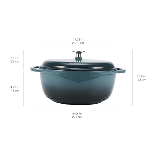 Amazon Basics Enameled Cast Iron Dutch Oven Pot with Lid, Oven Safe, Heavy-Duty, Dual Handles for Braising, Stews, Roasting, Round, 6-Quart, Gray