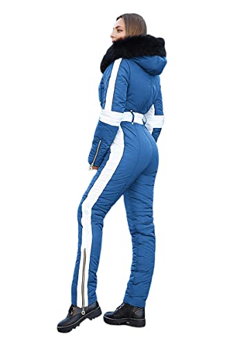 Yousify Womens Winter Onesies Ski Jumpsuits Outdoor Sports Waterproof Snowsuit Removable Fur Collar Coat Jumpsuit