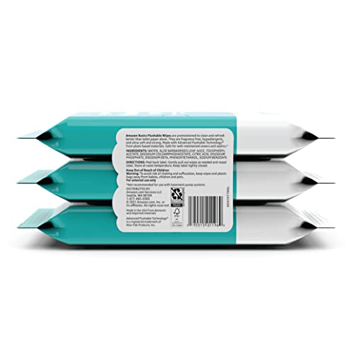 Amazon Basics Adult Wet Wipes Flushable formulated without Fragrance, 126 Count (3 Packs of 42) Packaging May Vary