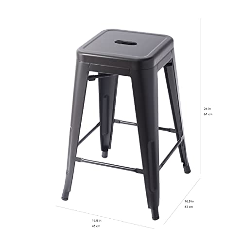Amazon Basics Metal Bar Stools, 24-Inch Seat Height, Set of 4, Black