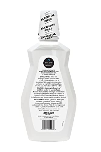 Amazon Basics Teeth Whitening Mouthwash, Alcohol-Free, Clean Mint, Breath Freshener, 32 Fluid Ounces, 1-Pack (Previously Solimo)
