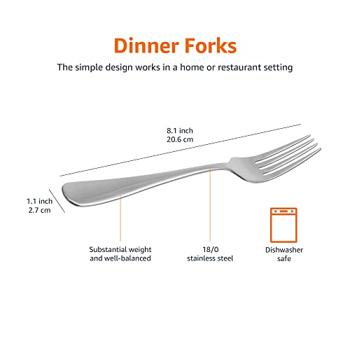 Amazon Basics Stainless Steel Dinner Forks with Round Edge, 10 Pack of 12, 120 count total, Silver
