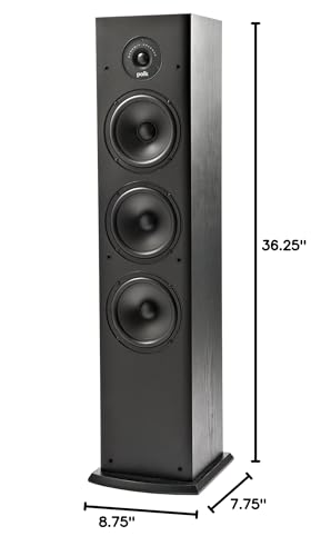Polk Audio T50 Home Theater and Stereo Floor Standing Tower Speaker (Single, Black) - Deep Bass Response, Dolby and DTS Surround