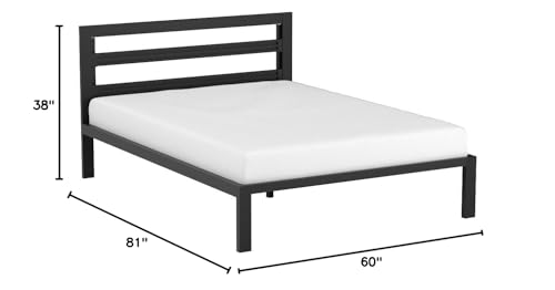 Amazon Basics Industrial Metal Bed Frame with Modern Headboard and Wood Slat Support, 14 Inches High, No Box Spring Needed, Noise-Free, Easy Assembly, Under Bed Storage, Queen Size, Black