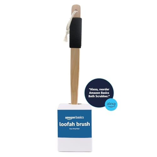 Amazon Basics Exfoliating Loofah Brush, Body Scrubber with Rubber Handle for Shower, Bath Sponge