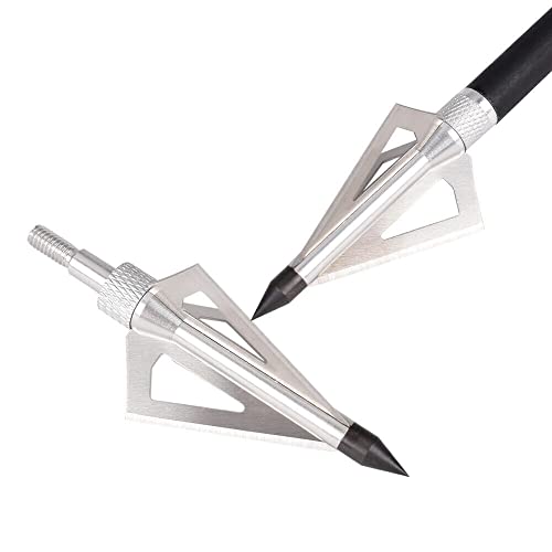 12pcs Archery Broadheads 3 Fixed Steel Blade 125 Grain Hunting Arrowheads Fit for Compound Bow and Crossbow with One Black Plastic Portable Broadheads Case