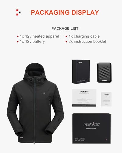 DEWBU Heated Jacket for Men with 12V Battery Pack Winter Outdoor Soft Shell Electric Heating Coat