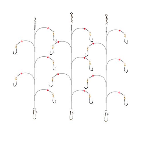 Fishing Hook with Leader,5 Hooks Fishing Rig-7 Strands Nylon Coated Fishing Leader with Swivle,Snap,Hooks