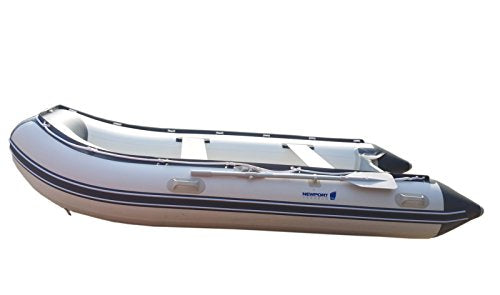 10ft 6in Newport Model Inflatable Dinghy Boat Transom Sport Tender - 5 Person - 15HP USCG Rated, White/Gray