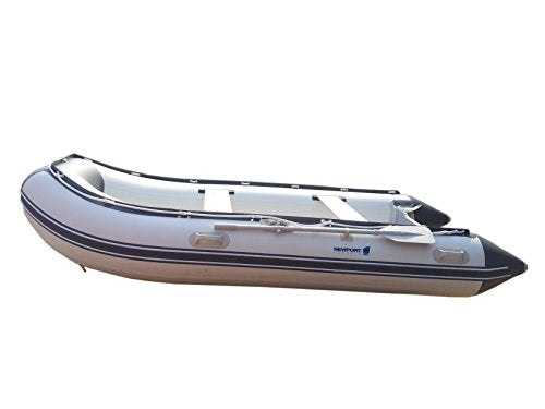 10ft 6in Newport Model Inflatable Dinghy Boat Transom Sport Tender - 5 Person - 15HP USCG Rated, White/Gray