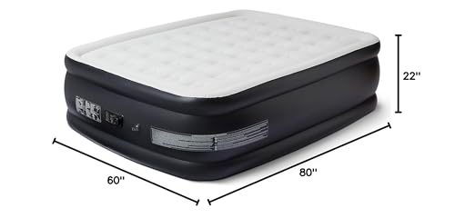 Amazon Basics Inflatable Air Mattress, Queen Size, 22in Height, with Built-in Pump, for Guests or Camping