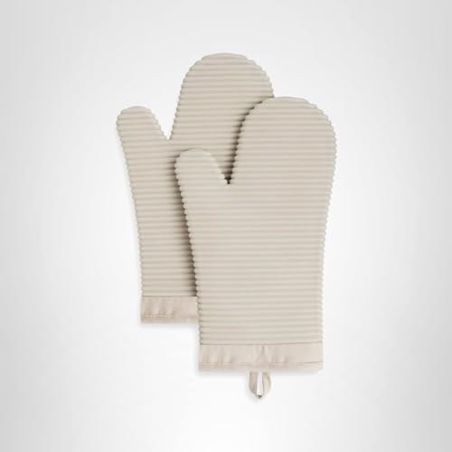 KITCHENAID Ribbed Soft Silicone Oven Mitt 2-Pack Set, 7.5"x13", Milkshake