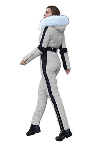 Yousify Womens Winter Onesies Ski Jumpsuits Outdoor Sports Waterproof Snowsuit Removable Fur Collar Coat Jumpsuit