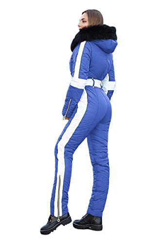 Yousify Womens Winter Onesies Ski Jumpsuits Outdoor Sports Waterproof Snowsuit Removable Fur Collar Coat Jumpsuit