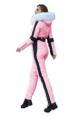 Yousify Womens Winter Onesies Ski Jumpsuits Outdoor Sports Waterproof Snowsuit Removable Fur Collar Coat Jumpsuit