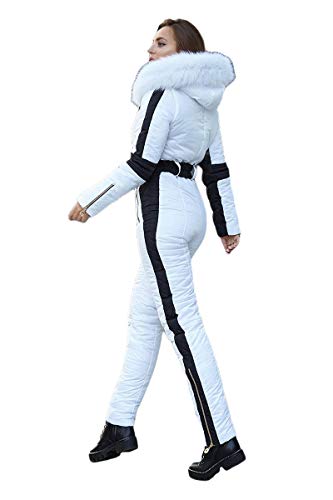 Yousify Womens Winter Onesies Ski Jumpsuits Outdoor Sports Waterproof Snowsuit Removable Fur Collar Coat Jumpsuit