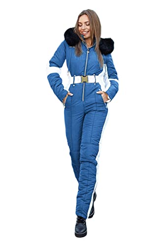 Yousify Womens Winter Onesies Ski Jumpsuits Outdoor Sports Waterproof Snowsuit Removable Fur Collar Coat Jumpsuit