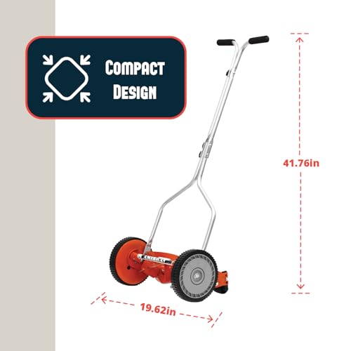 American Lawn Mower Company 1204-14 14-Inch 4-Blade Push Reel Lawn Mower, Red