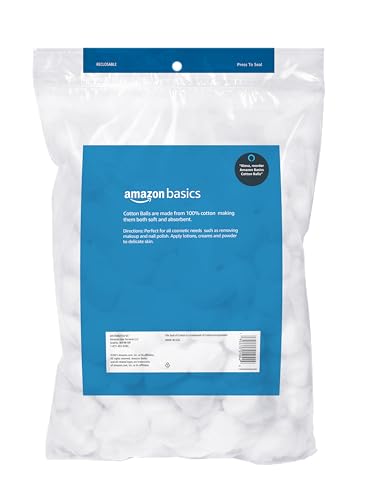 Amazon Basics Cotton Balls for Skincare, Makeup Removal, 100% Cotton, Hypoallergenic, 200 Count (Previously Solimo)